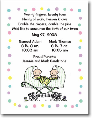 Pen At Hand Stick Figures Birth Announcements - Twin 4